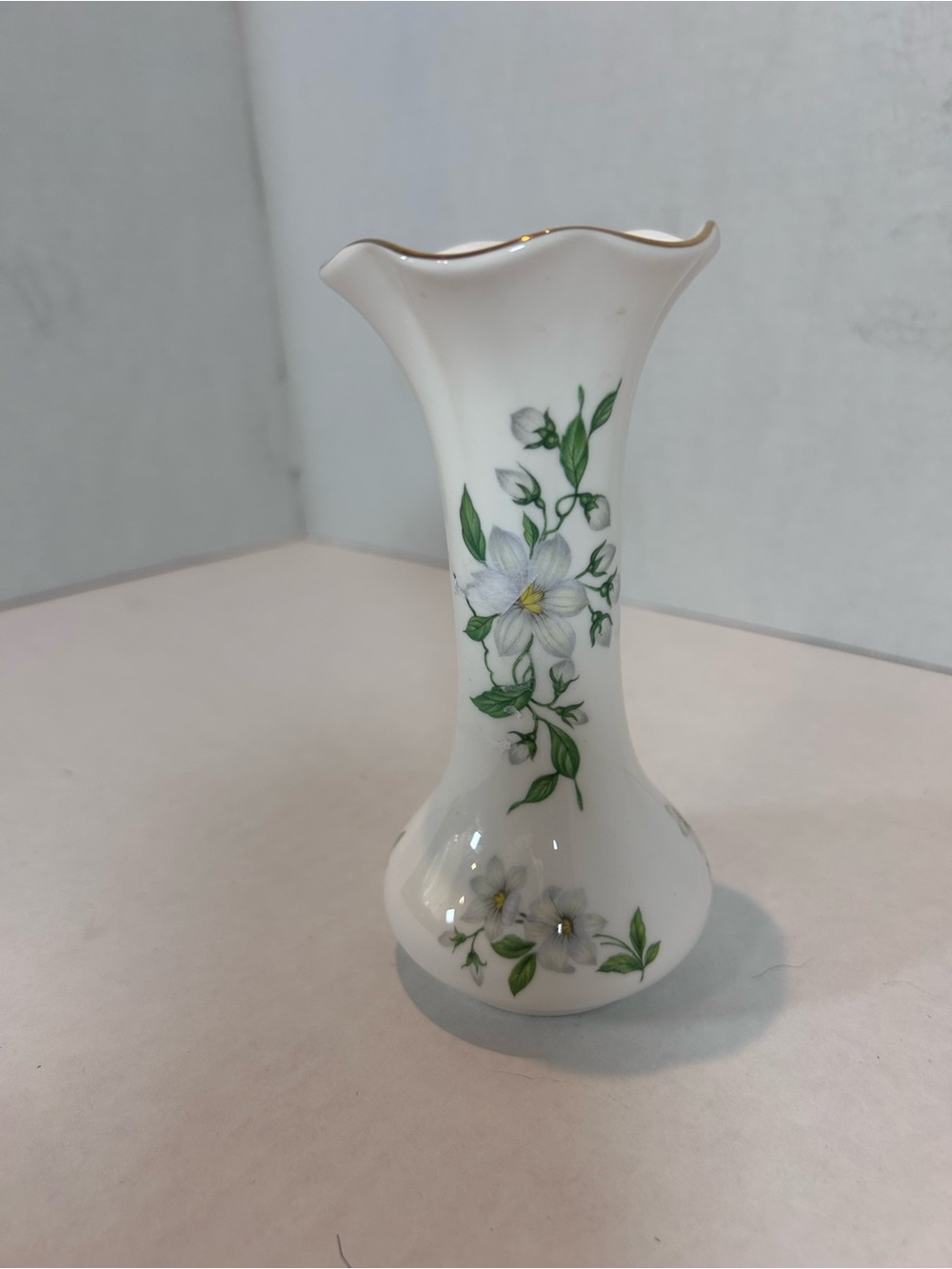 White Floral Porcelain Bud Vase with Gold Trim England
